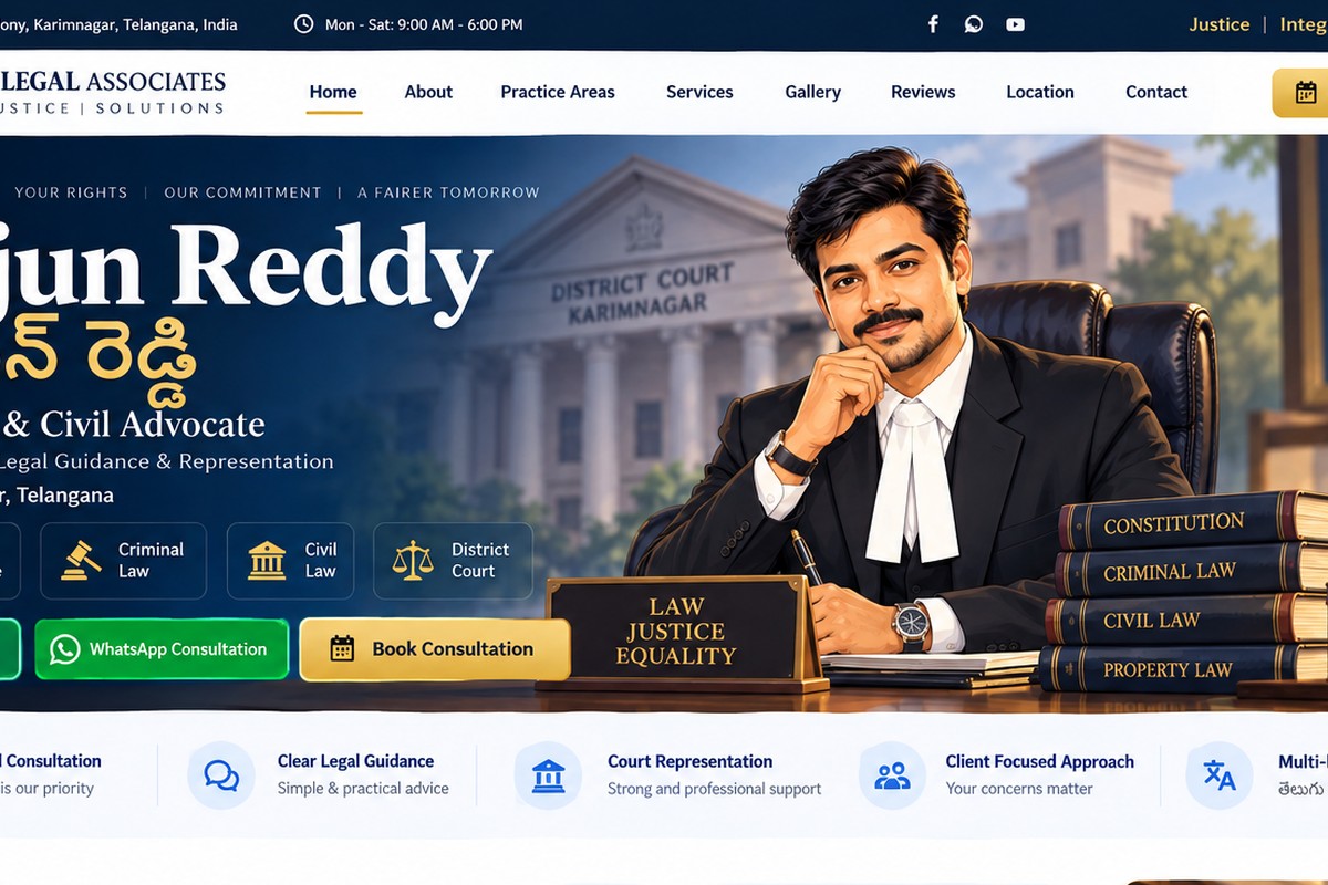 Fictional AI illustrated advocate in a legal office